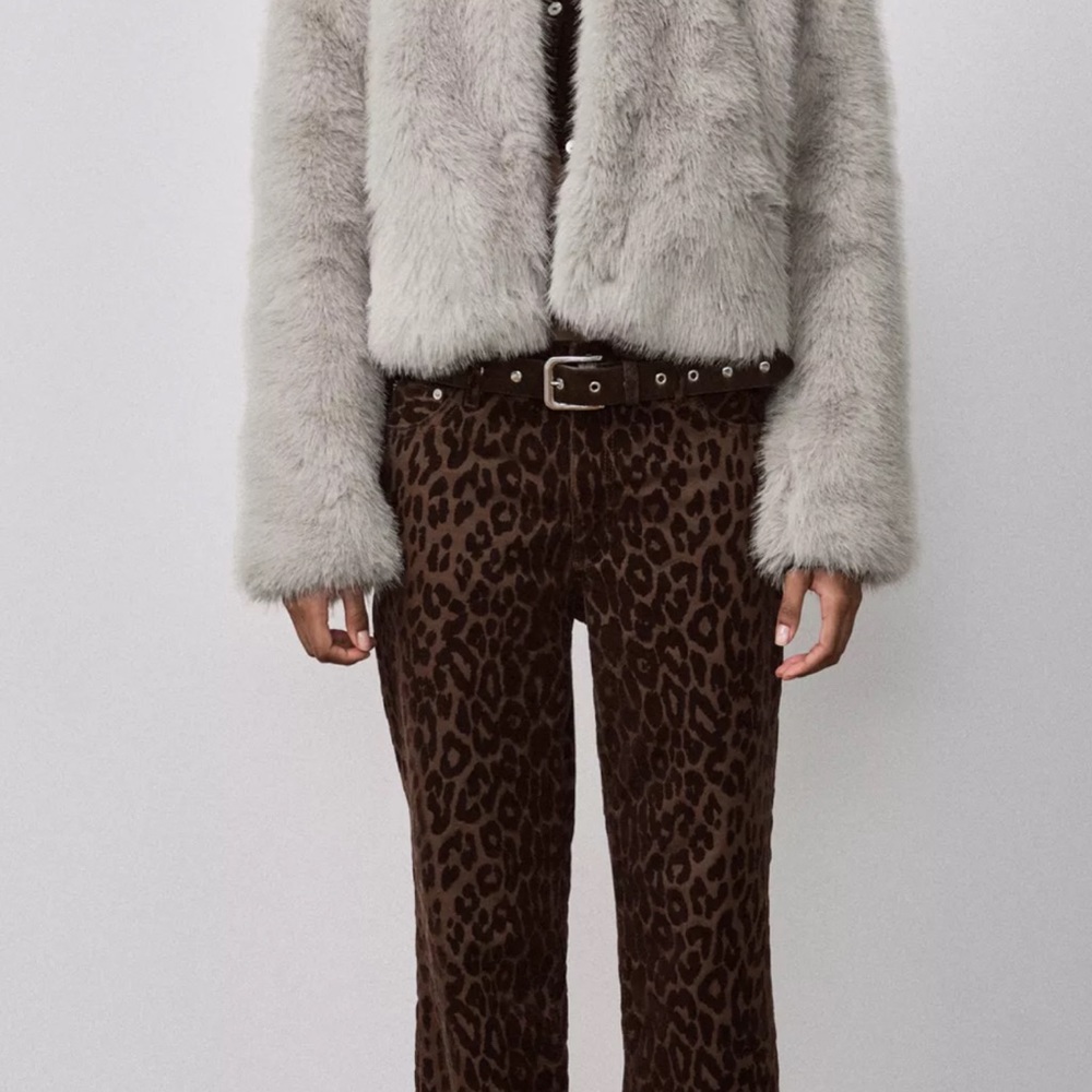 Brown Straight Leg Leopard Print Pants